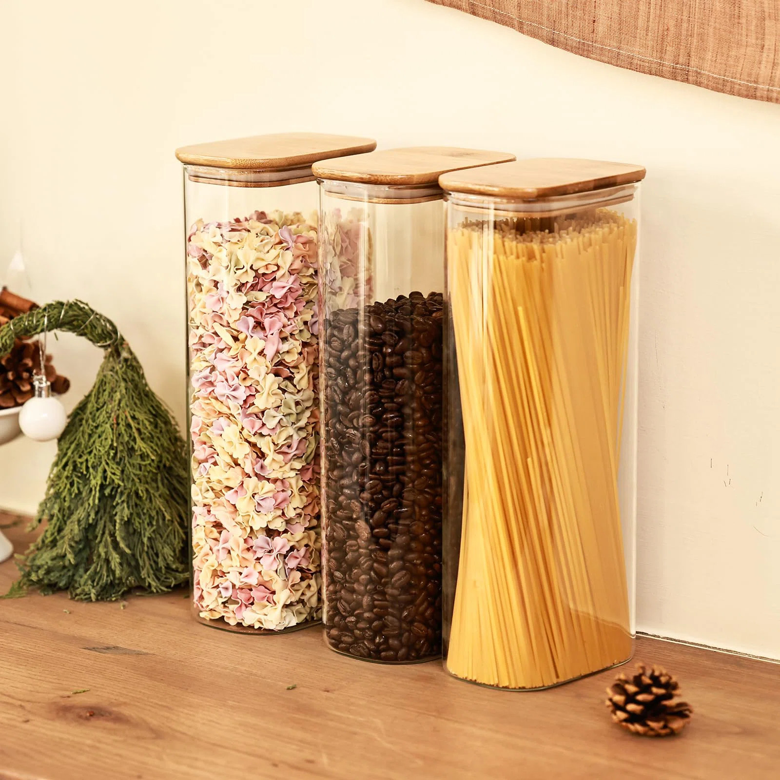 Glass Storage Jars Set Of 3, Clear Glass Food Storage Containers With Airtight Bamboo Lid Stackab... | Wayfair North America