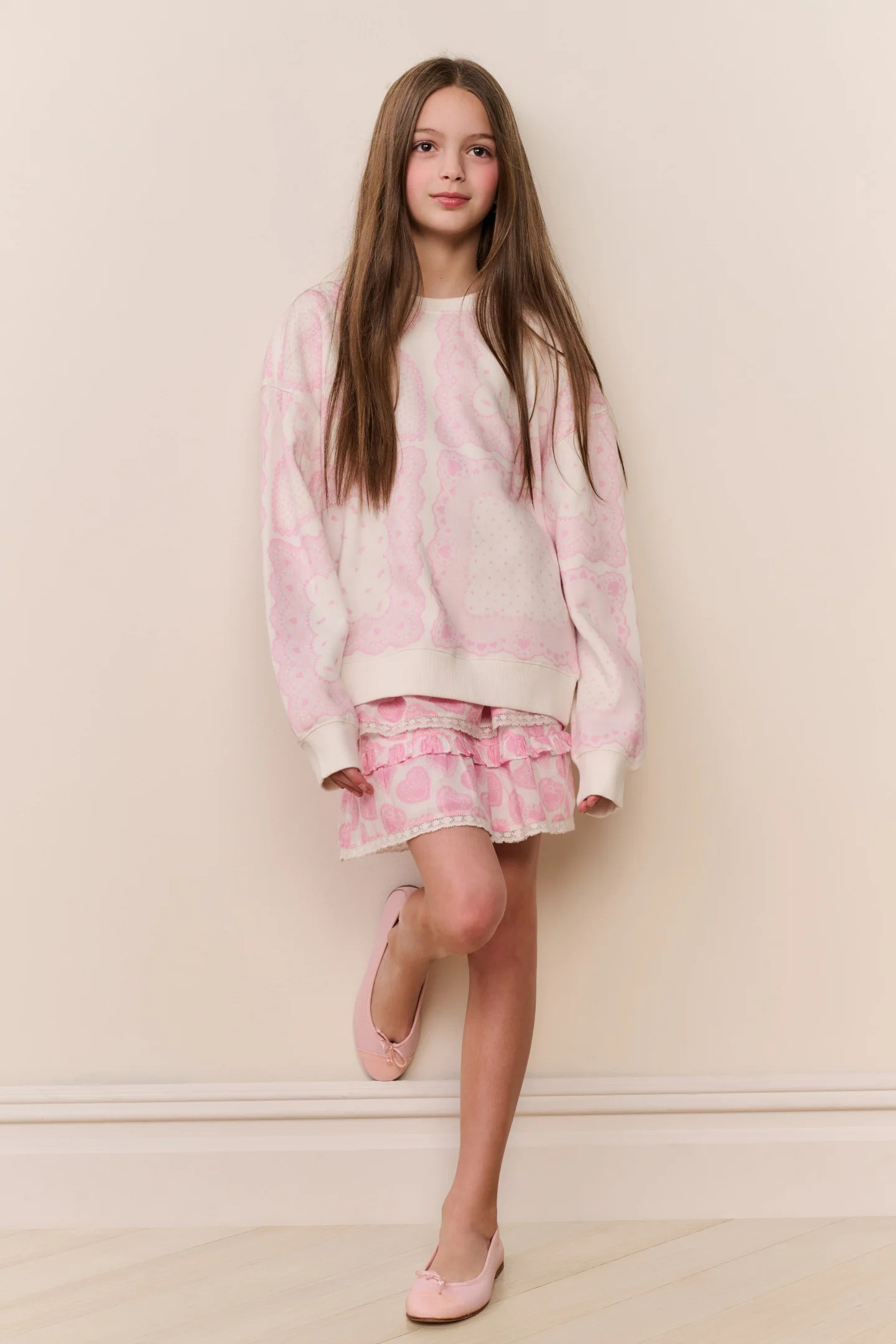 Tween Leila Heart Print Pullover | LoveShackFancy