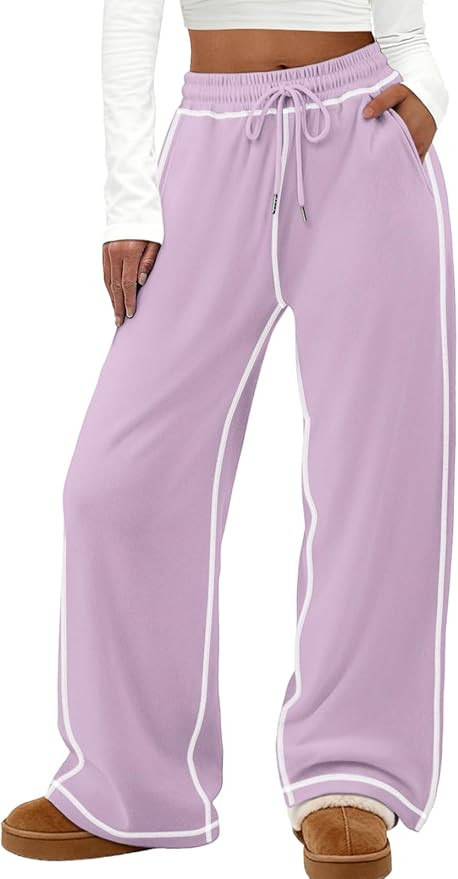 ATHMILE Track Pants Women Sweatpants Wide Leg Straight Drawstring Teen Girl Fall Jogging Soft Lou... | Amazon (US)