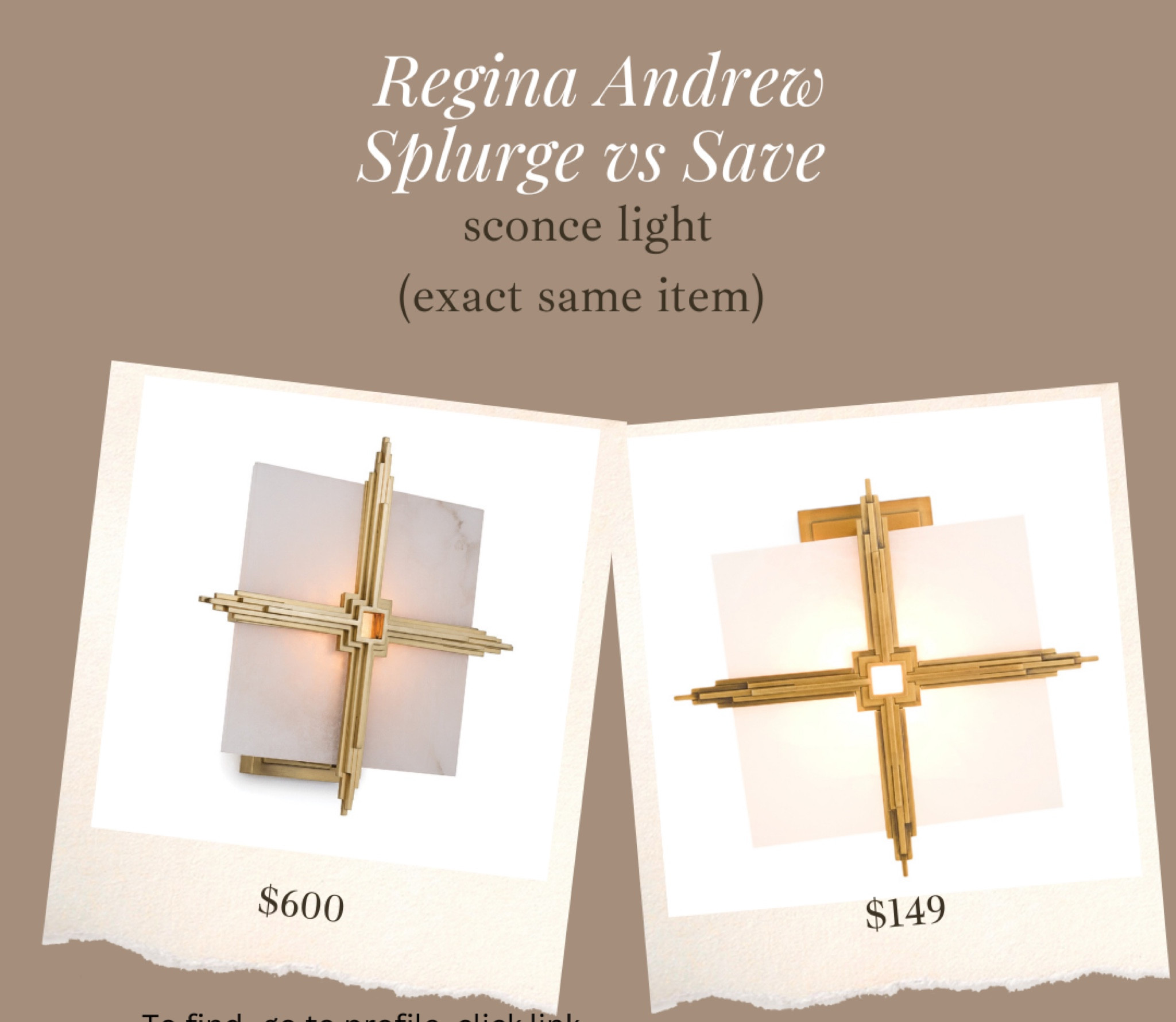 This exact same Regina Andrew sconce light is on major sale!! Sold for $600 on designer sites