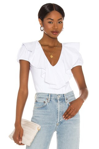 Susana Monaco Ruffle Puff Sleeve Bodysuit in Sugar from Revolve.com | Revolve Clothing (Global)