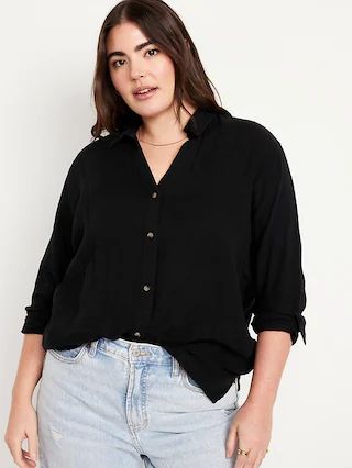 Crinkle Gauze Button-Down Boyfriend Shirt | Old Navy (CA)