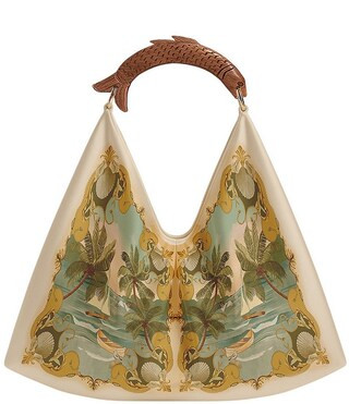 Farm Rio Blue Floral Satin Scarf Fish Handle Medium Tote Bag | Dillard's | Dillard's