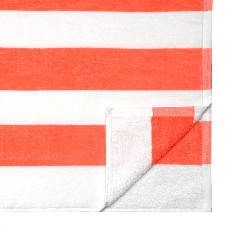 Mainstays Cabana Stripe Cotton Blend Beach Towel, 58" x 28", Coral | Walmart (US)