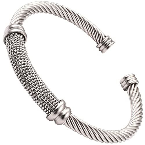 Amazon.com: Dorriss Cable Bracelets for Women Thin Open Bangle Stainless Steel Personalized Elast... | Amazon (US)