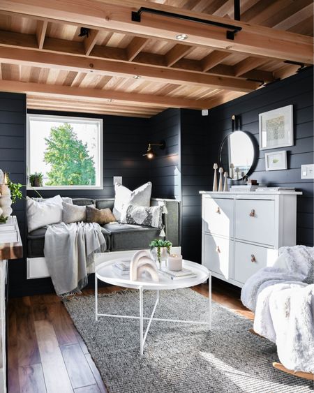Simple Scandinavian-inspired modern cozy tiny home living room is rich with color and subtle shades of grey. Textures abound in this small space! Shop this look, and add these home decor items to your holiday gift list. 

#LTKSeasonal #LTKhome #LTKHoliday