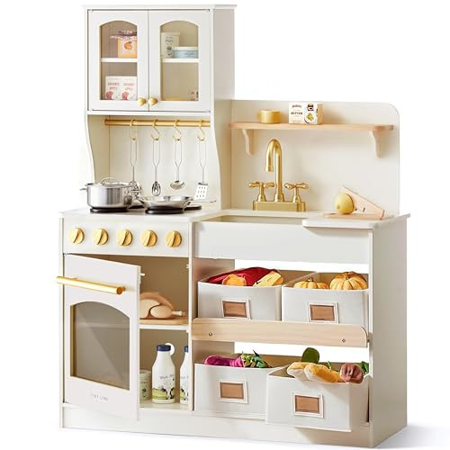 Tiny Land Play Kitchen for Kids, Wooden Toy Kitchen Set with Storage & Accessories, Toddler Kitchen Playset with Stove & Sink, Kids Kitchen Playset Gift for Ages 3-8 | Amazon (US)