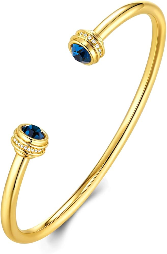 Gold Chunky Infinity Statement FULLY ADJUSTABLE Open Cuff Bangle with Sapphire CZ Braided Charm f... | Amazon (US)