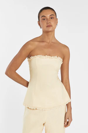 ZAHARA LEMON LINEN FRINGED TOP | DISSH