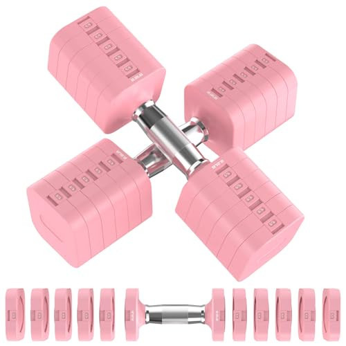 Hezeyferg 30.8LB Adjustable Dumbbell Set, Each Adjustable Weight Dumbbell with 6 Levels 4.4/6.6/8.8/11/13.2/15.4lb, Hand Weights Set for Men/Women Home Gym Exercise Workout (Pink) | Amazon (US)