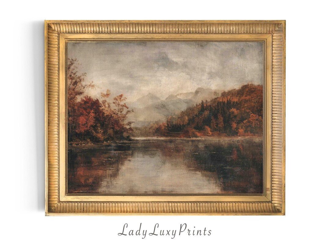 Vintage Landscape Prints / Rustic Fall Lake Landscape Print / Download Art Print / Moody Autumn O... | Etsy (US)