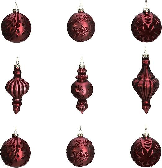 DN DECONATION Burgundy Red Christmas Ball Ornaments, Assorted Glass Christmas Ornaments for Xmas ... | Amazon (US)