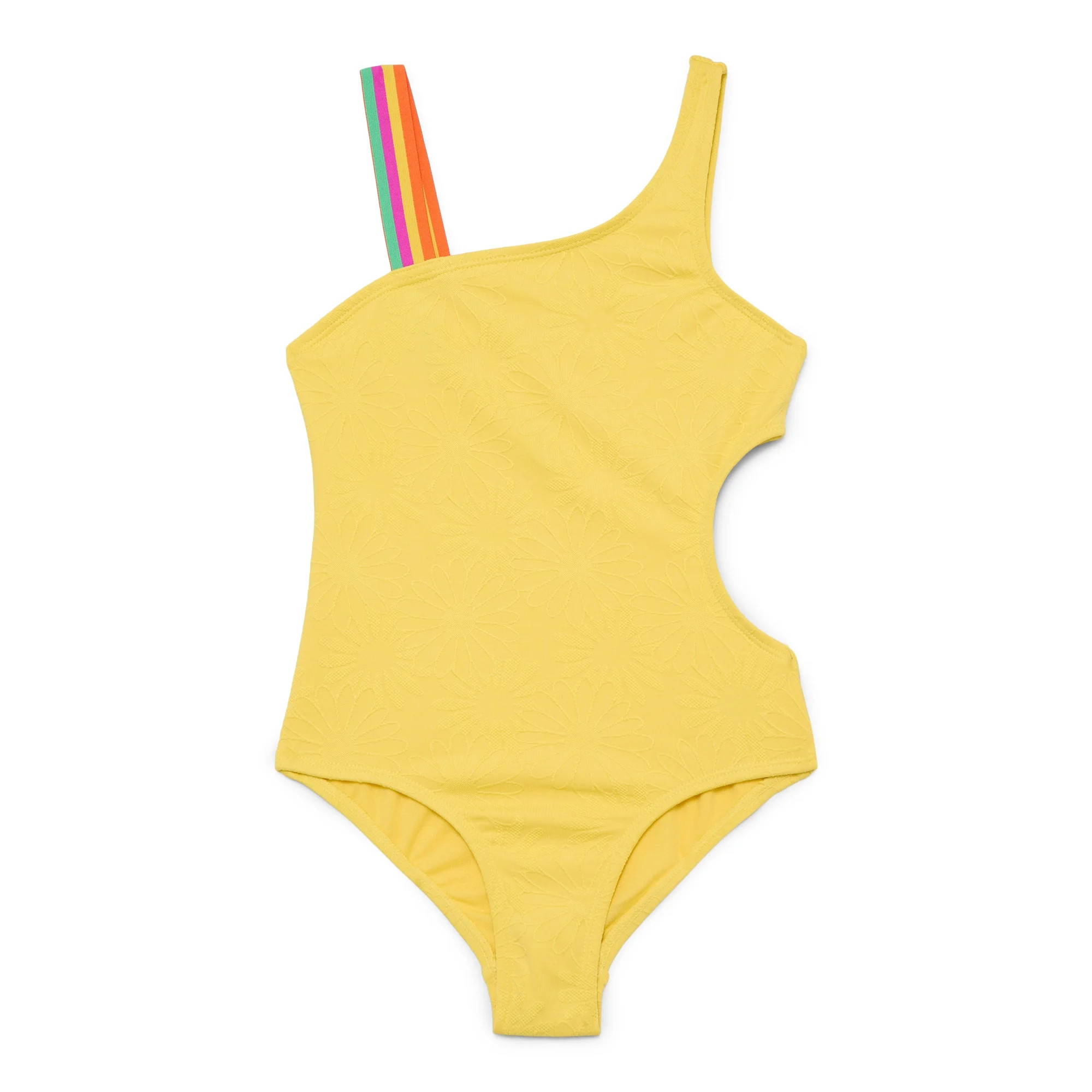 Wonder Nation Girls Asymmetrical Embossed One Piece Swimsuit, Sizes 4-16 | Walmart (US)