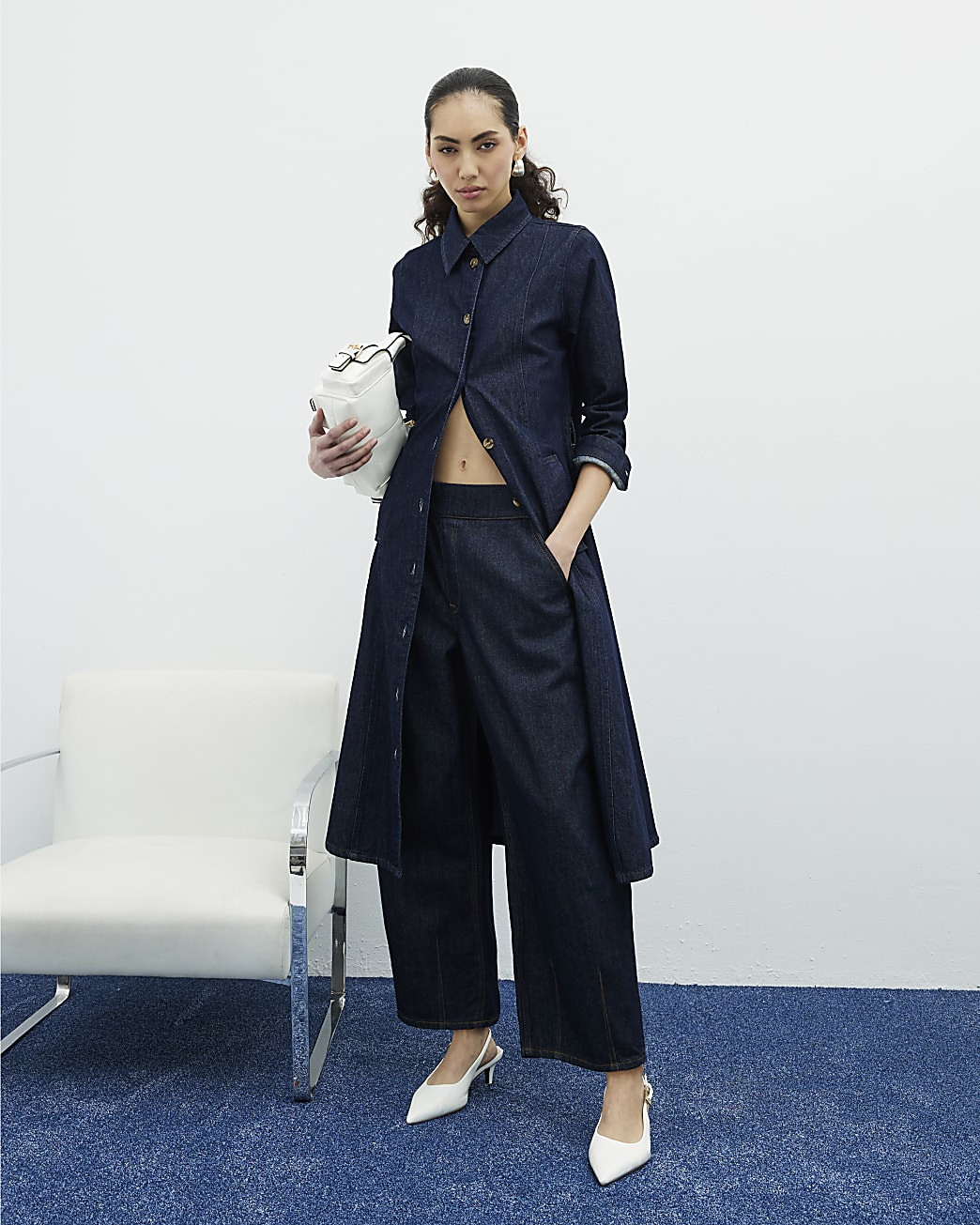 Blue Denim Pull On Barrel Jeans | River Island UK & IE