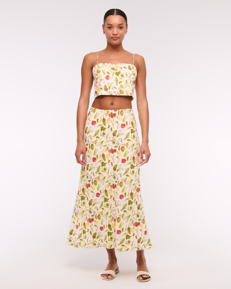 Mid Rise Linen-Blend Maxi Skirt | Abercrombie & Fitch (US)