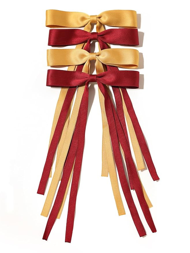 LFOUVRE Hair Accessories - 4pcs Bow Clips with Long Tails, Solid Tassel Bowknot Barrettes, Metal ... | Amazon (US)