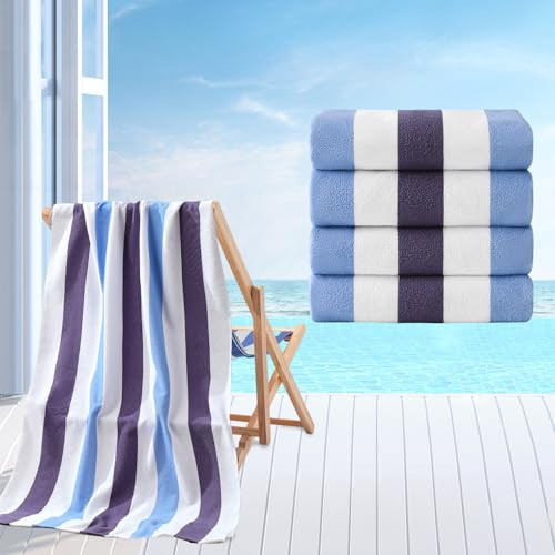 Beach Towel Set-4 Pack 30"x60" Sand Free Stripe Beach Towel for Pool,Bathroom,Soft Absorbent Quick Dry Lightweight Beach Bath Towel,Camping Blanket,Travel Towel,Beach Essentials for Adults,Plum/Blue | Amazon (US)