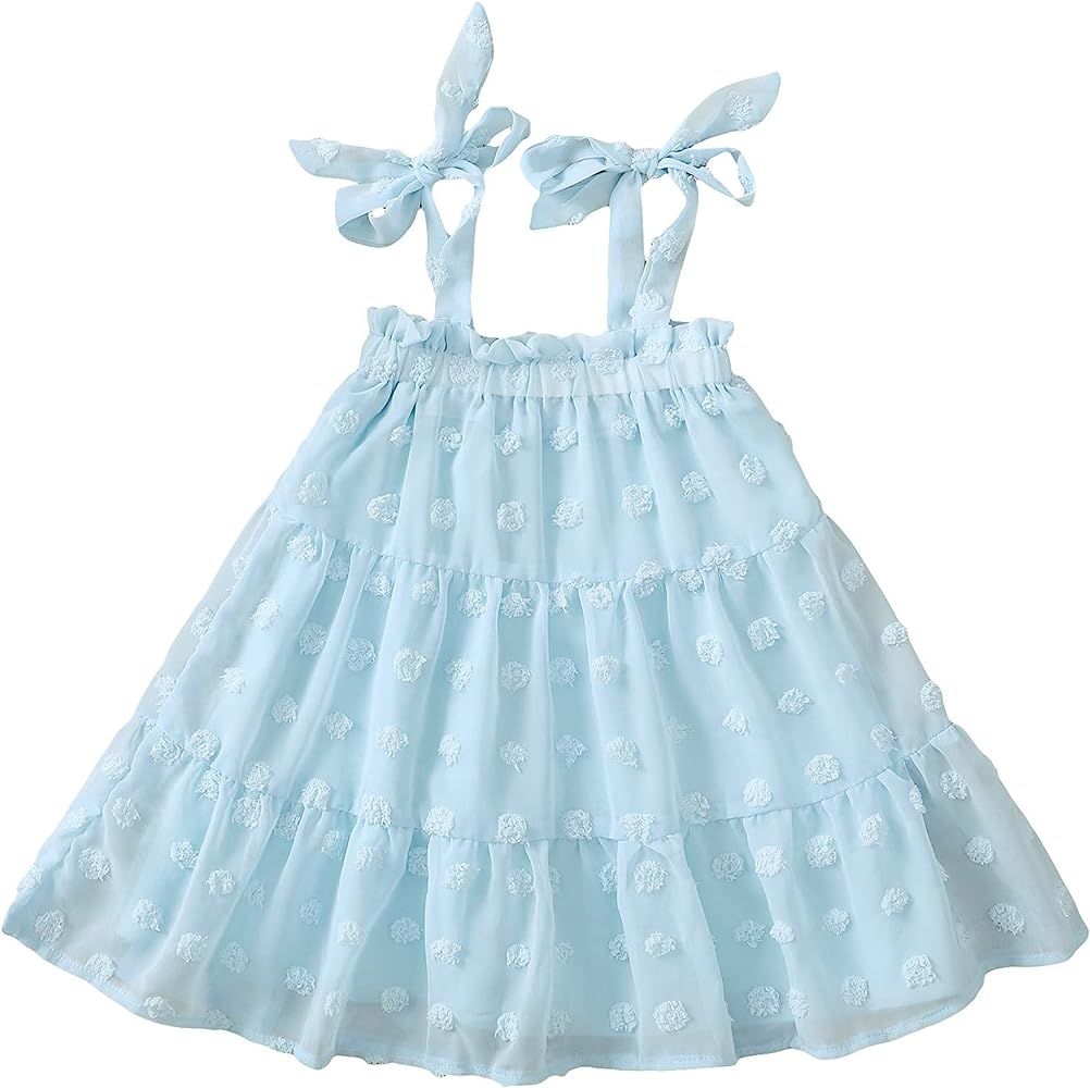 Amazon.com: Maacie Little Girl Summer Chiffon Swiss Dot Dress Chest Smocked Elastic Light Blue 5Y... | Amazon (US)