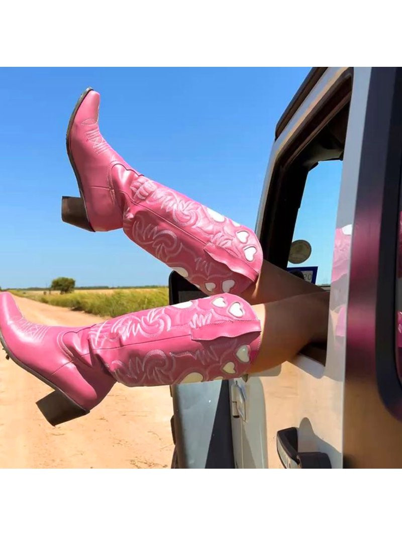 Sarairis Cowgirl Cowboy Boots For Women Western Knee High Heart Boots in Pink Shoes | Walmart (US)