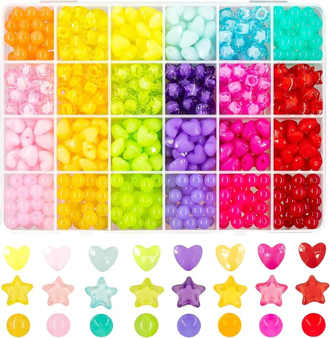 560Pcs Candy Color Pastel Beads Acrylic Heart Pony Beads Stars Colorful Heart and Star Beads Roun... | Amazon (US)