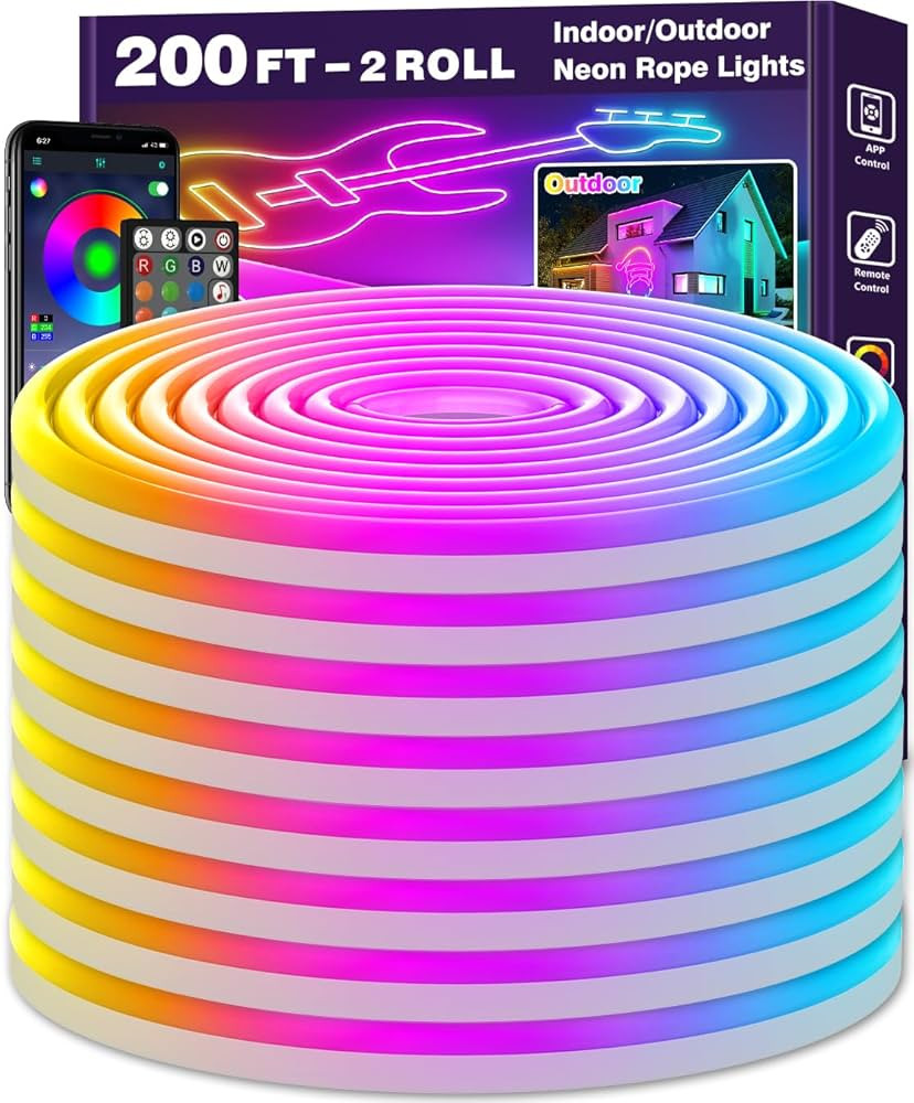 200Ft Neon Rope Lights,Flexible Led Rope Lights Control with App/Remote,Multiple Modes Rope Light... | Amazon (US)