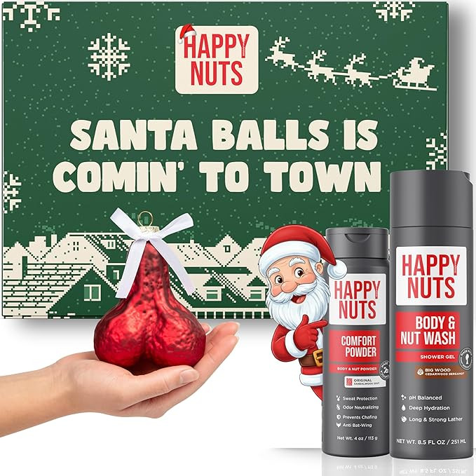 Happy Nuts Men's Gift Box Kit with Comfort Powder, Body Wash & Christmas Ornament - Ultimate Stoc... | Amazon (US)
