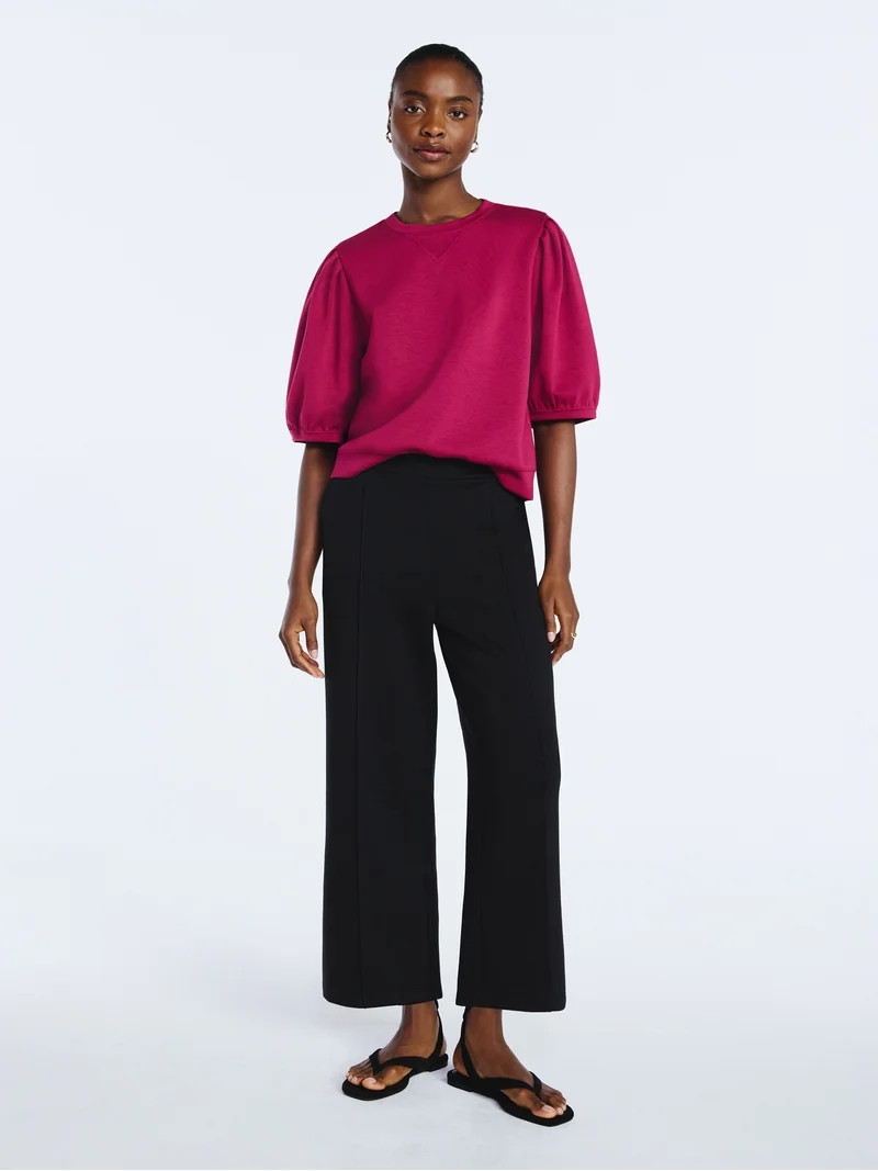 Scoop Women's and Women's Plus New Scubaknit Pleated Sleeve Top, Sizes XS-4X | Walmart (US)