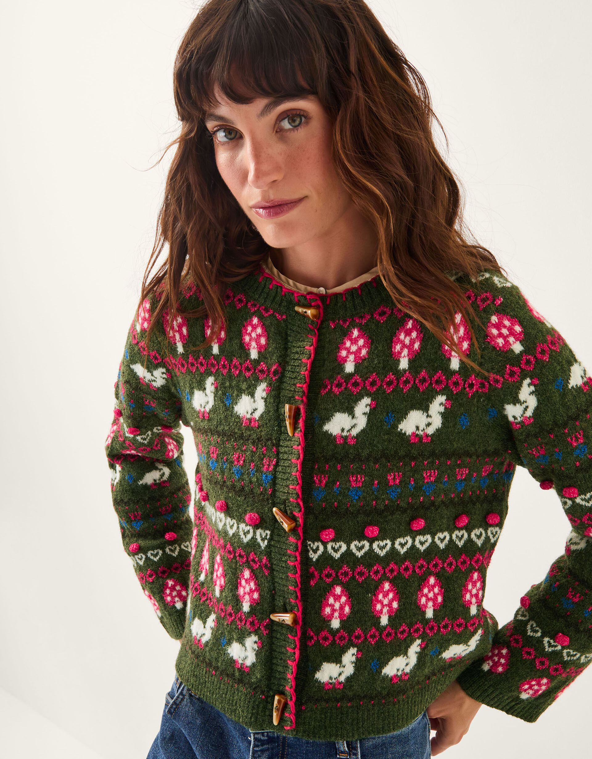 Monsoon x Sarah Corbett-Winder Duck Fair Isle Cardigan Green | Monsoon (UK)