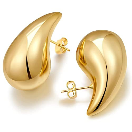 Chunky Gold Hoop Earrings For Women Tear Drop Earrings Thick Big Lightweight with 18K Gold Hoop Plated, Hypoallergenic Statement Trendy for Women Gift Jewelry(Gold) | Amazon (US)