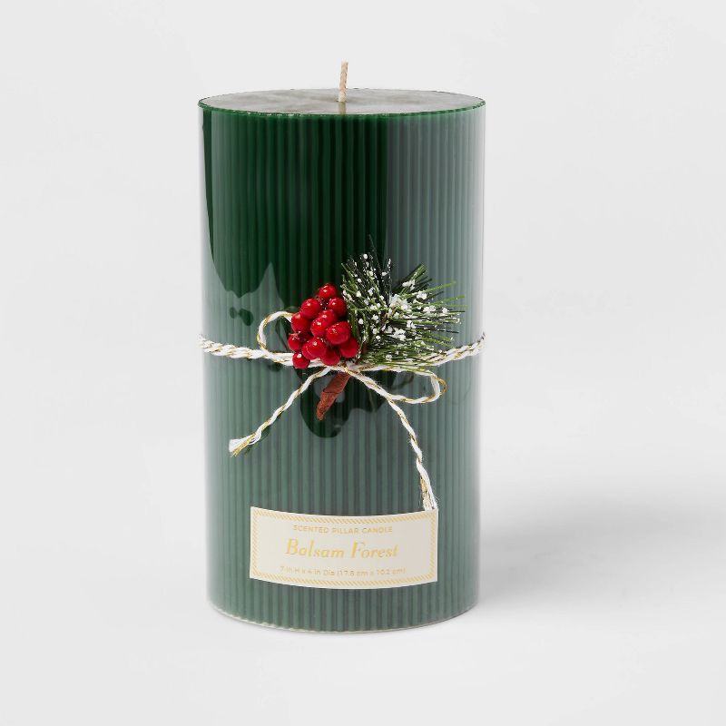 Ribbed Scented Pillar Candle Green - Threshold™ | Target