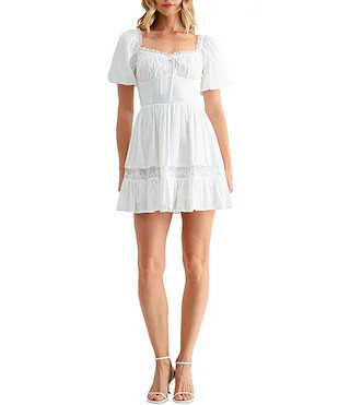 Puff Sleeve Lace Contrast Fit & Flare Mini Dress | Dillard's