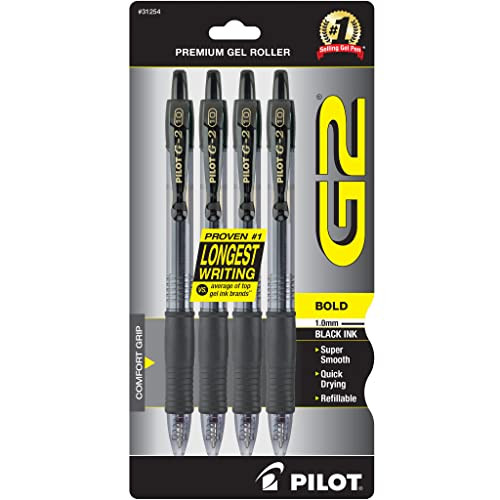 PILOT G2 Premium Rolling Ball Gel Pens, 1.0 mm, Black Ink, 4-Pack | Amazon (US)