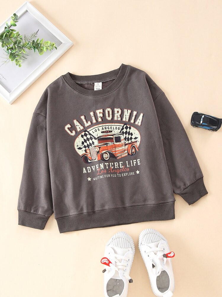 Toddler Girls Letter & Car Print Pullover | SHEIN