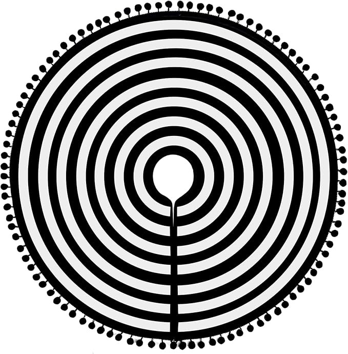 HOHOTIME Christmas Tree Skirt, Black White Annual Rings 30 Inch Tree Skirt with Pom Pom Trim for ... | Amazon (US)