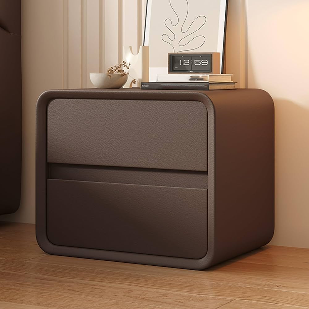 Nightstand with 2 Solid Wood Drawer, Microfiber Leather Wrapping Bedside Table, Modern Stand Beds... | Amazon (US)