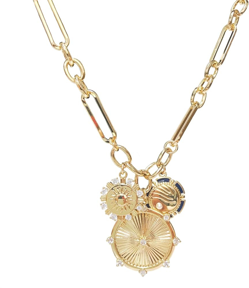 Sun Mountain River Landscape Necklace for Women Girls, 18K Gold Plated Multiple Pendants Zircons ... | Amazon (US)