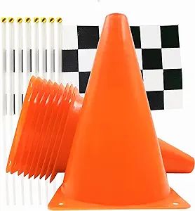 YOELVN 7inch Orange Racing Traffic Cones Party Decoration with Racing Checkered Flags,11inch Safe... | Amazon (US)