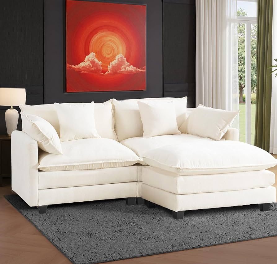 Cloud Chenille L-Shaped Sofa with Ottoman, 77" Space Saving Sectional Loveseat with Chaise, for S... | Amazon (US)