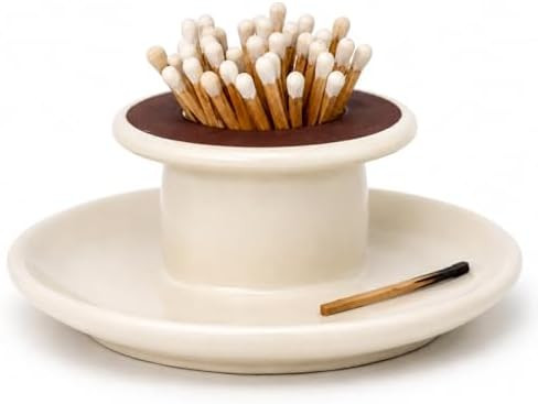 Handcrafted Ceramic Match Holder with Striker and Tray - Minimalist Candle Accessory, Decorative ... | Amazon (US)