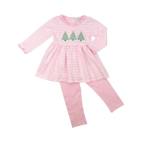 Pink Knit Christmas Tree Legging Set | Cecil and Lou