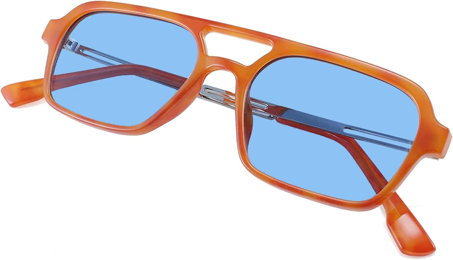 Trendy Retro Vintage 70s Square Flat Aviator Sunglasses for Women Men Rectangle Small Shades Narrow  | Amazon (US)