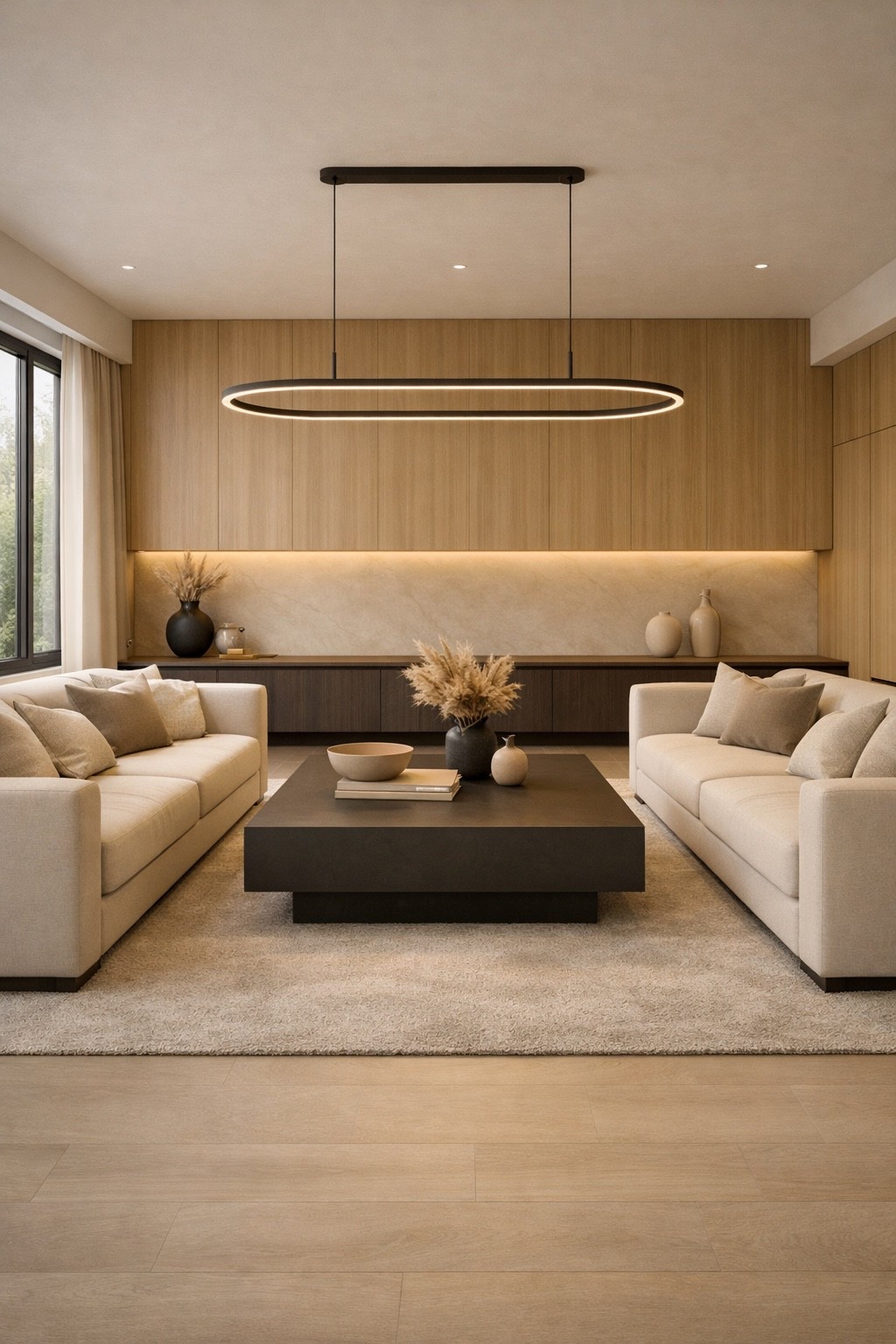 A modern neutral living room designed with two symmetrical sofas, a sculptural coffee table, and warm wood paneling with soft LED lighting.
This interior feels architectural, calm, and luxurious — inspired by high-end hotels and contemporary minimalist design.
Perfect inspiration for modern living rooms, neutral interiors, and warm modern homes.
#modernlivingroom
#neutralinterior
#warmmodern
#modernhome
#livingroominspo
#minimalistdesign
#luxuryinterior
#interiordesign
#coffeetabledecor
#homedecorinspo


#LTKHome #LTKActive #LTKGiftGuide
