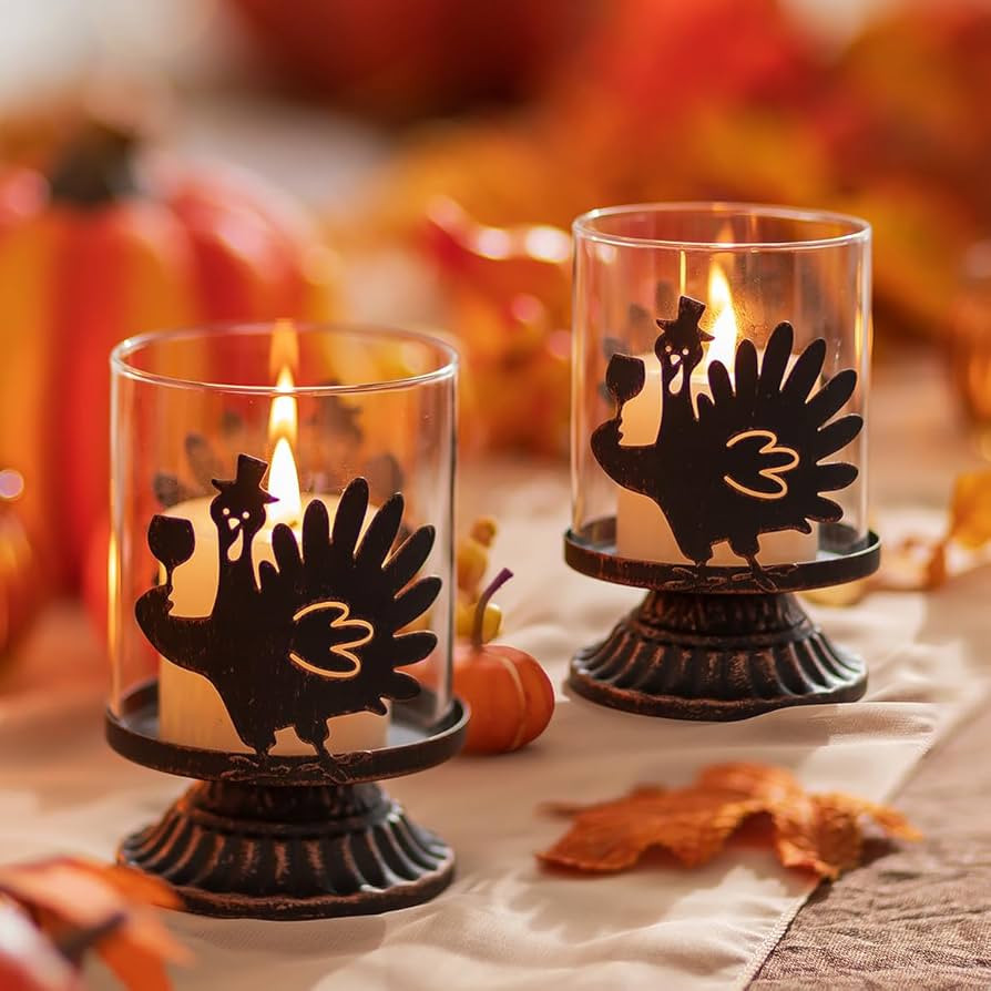 Turkey Candle Holders Thanksgiving Decor - Romadedi Metal Votive Candles Holder for Fall Dining T... | Amazon (US)