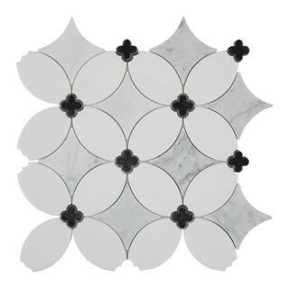 Daltile Lavaliere Diamond and Thassos White 14 in. x 14 in. Marble Petal Mosaic Tile (1 sq. ft./E... | The Home Depot