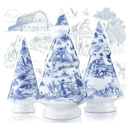 3 Pcs French Country Style Christmas Tree Ceramic Figurine Blue and White Christmas Tree Decor Chinoiserie Porcelain Mini Chic Ceramic for Village(Concise Style,8.7, 10.6, 12.6 Inch) | Walmart (US)