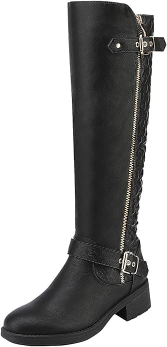 DREAM PAIRS Women's Wide Calf Knee High Boots, Low Stacked Heel Riding Boots | Amazon (US)