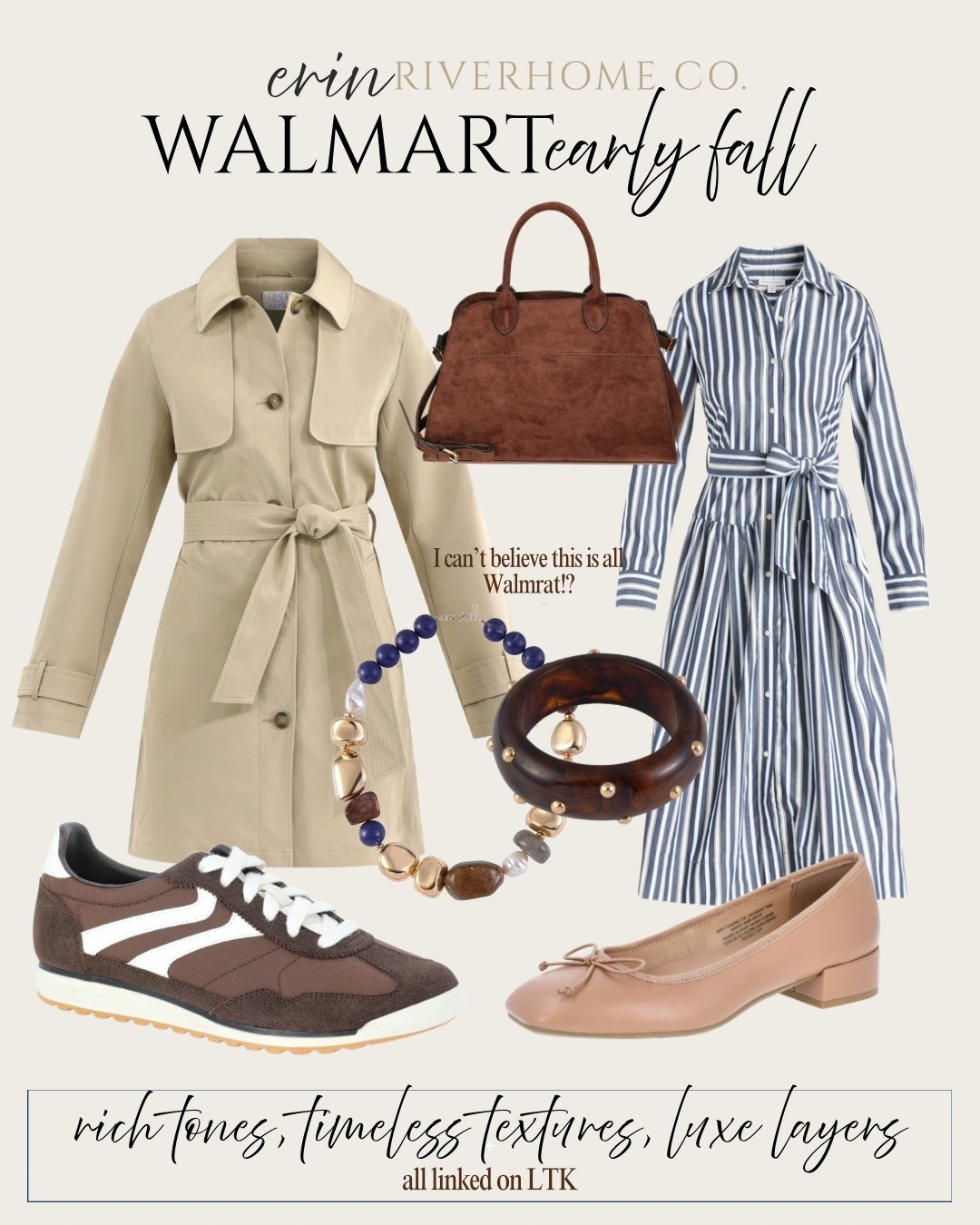 This can’t be Walmart… but it is. Rich tones, timeless textures, and luxe fall layers without the luxe price tag. From chocolate brown loafers to a classic trench, suede handbags that feel designer, and dresses that look straight out of a boutique—these Walmart finds are early coastal fall perfection.

⸻


early fall outfits
coastal fall style
fall fashion finds
walmart fall fashion
classic fall style
affordable fall fashion
chocolate brown outfit
neutral fall outfits
trench coat outfit fall
fall outfit inspo

