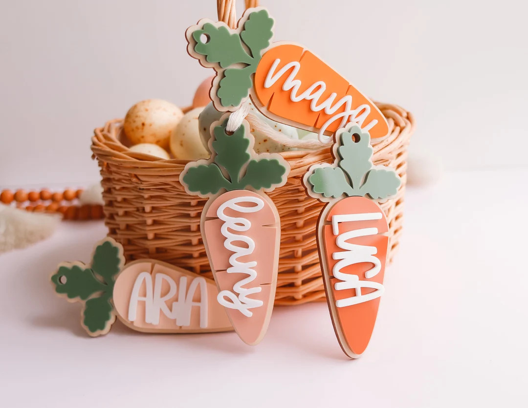Easter Basket Tag Carrot Tag Personalized Custom Easter Basket Name Charm Spring Name Tag, Custom... | Etsy (US)