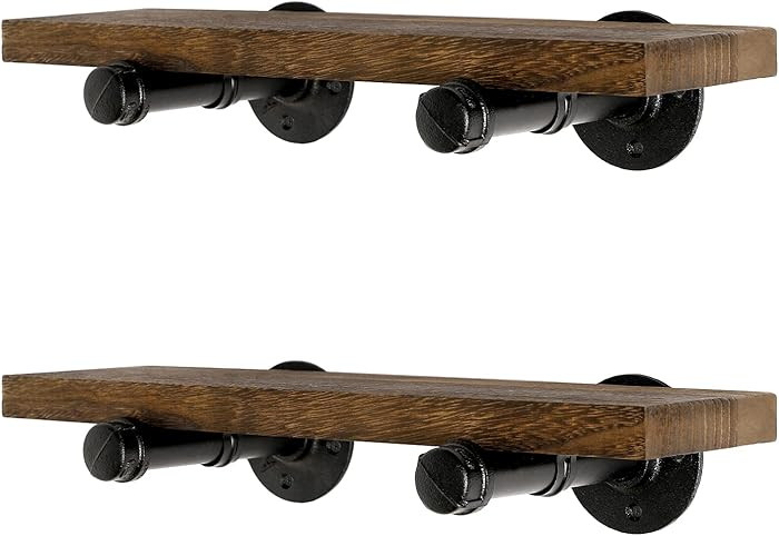 Wall Mounted Floating Shelves, Floating Shelves with Industrial Pipe Brackets Set of 2 Rustic Woo... | Amazon (US)