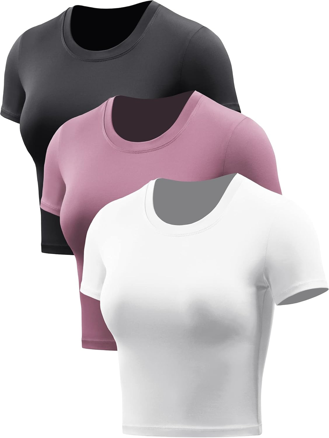 CADMUS Workout Crop Tops Women Racerback Dry Fit Athletic Shirts Short Sleeve 3 Piecese | Amazon (US)